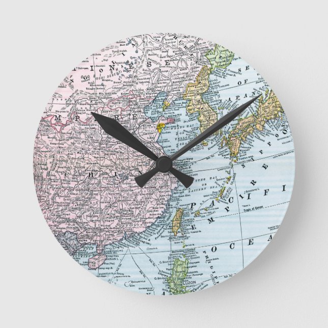 HORLOGE RONDE CARTE : L'ASIE DE L'EST, 1907 (Recto)