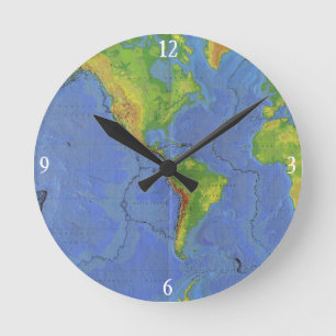Horloge Ronde Carte physique du monde 1994 - plaques tectoniques