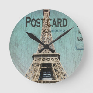 Horloge Ronde Carte postale de Tour Eiffel de Paris