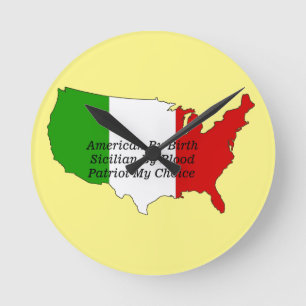 Horloge Ronde Carte Sicilienne American Italian Patriot USA