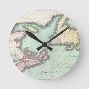 Horloge Ronde Carte vintage de la Nouvelle-Écosse et de la Nouve
