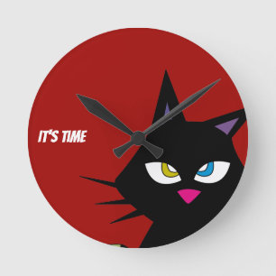 Horloge Ronde Carton de chat noir