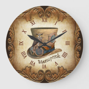Horloge Ronde Casquette de goggle Steampunk ~ Grande Chouette à