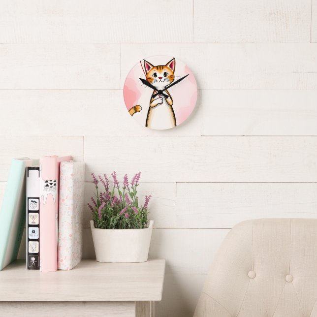 Horloge Ronde Cat Clock (Salle de lecture)