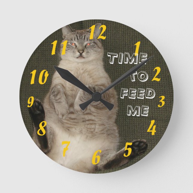 Horloge Ronde Cat "TIME TO FEED ME" (Recto)