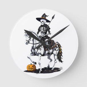 Horloge Ronde Cavalier de cheval squelette - Squelette d'Hallowe