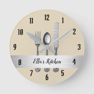Horloge Ronde Ceinture d'argent d'ustensile de cuisine