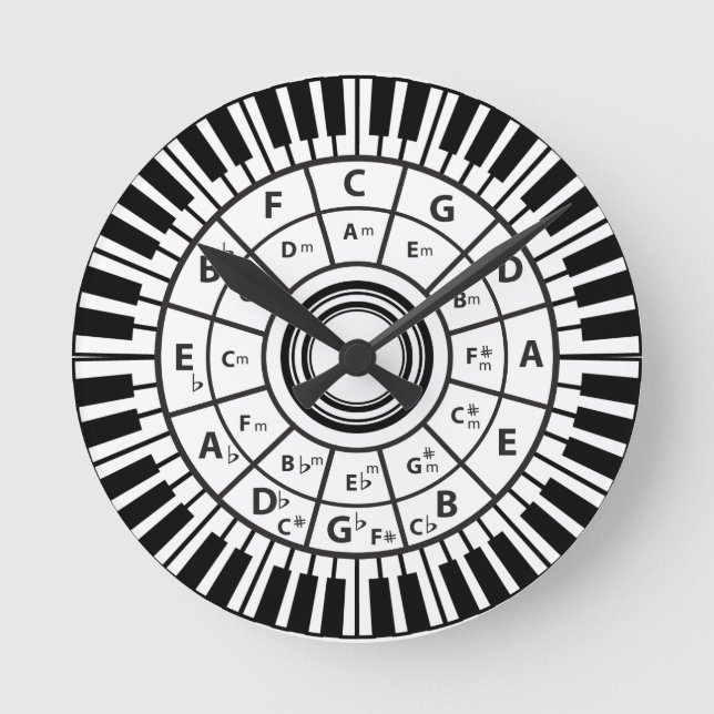 Horloge Ronde Cercle des clés de piano des cinquantièmes (Recto)
