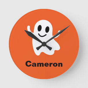 Horloge Ronde Cercle orange mignon souriant Fantôme d'Halloween
