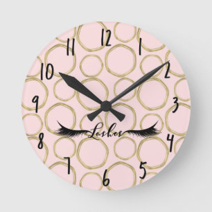 Horloge Ronde Cercles d'Or & Cils Moderne Glam Rose Salon