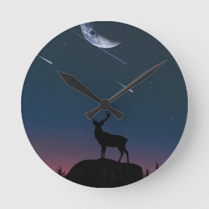 Horloge Ronde cerfs au clair de lune