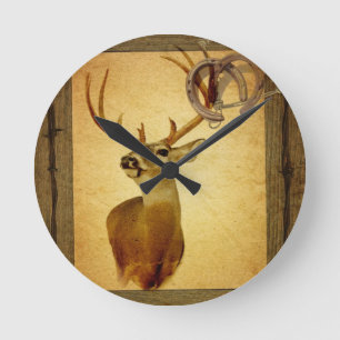 Horloge Ronde Cerfs communs en bois de queue blanche de mâle de