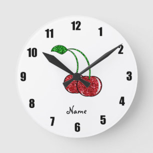 Horloge Ronde Cerise rouge nommée personnalisée de parties