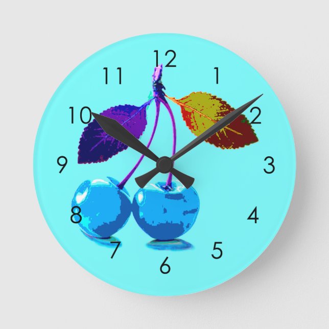 Horloge Ronde Cerises bleues vives (Recto)