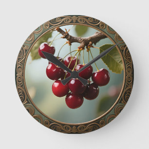 Horloge Ronde Cerises Brillantes Vintage