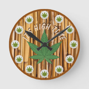 Horloge Ronde C'est High Time Weed Leaf Natural Bamboo Custom