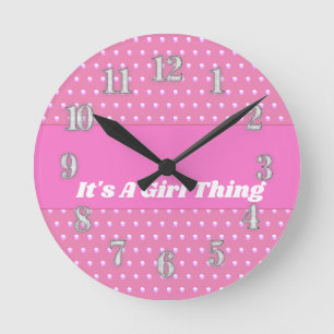 Horloge Ronde C'Est Une Fille Rose Bright Pois Fille