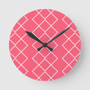 Horloge Ronde Chaînes de carrés rouges et blancs