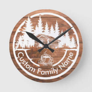 Horloge Ronde Chalet Cabane Grange Maison Rustique Nom de Fami