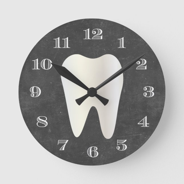 Horloge Ronde Chalkboard de Dentist Office Dentaire Care White T (Recto)