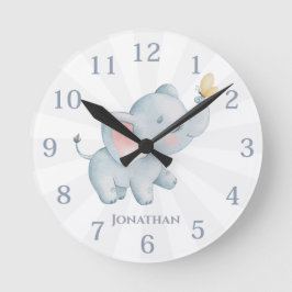 Horloge Ronde Chambre de Nursery Éléphant Personnalisée
