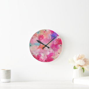 Horloge Ronde Champ Abstrait de fleurs de printemps