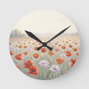 Horloge Ronde Champ de coquelicots Prairie de fleurs sauvages