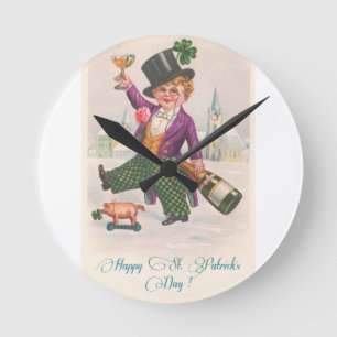 Horloge Ronde Champagne de l'Shamrock de Jour de l'Saint Patrick