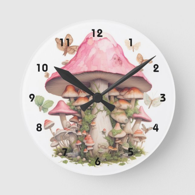 Horloge Ronde Champignons roses AIda M2 (Recto)