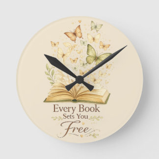 Horloge Ronde Chaque livre vous libère | Papillon amateur de liv
