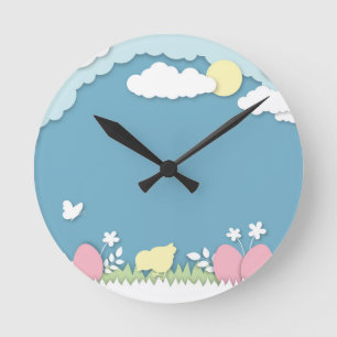 Horloge Ronde Chasse aux oeufs de Pâques, vacances de printemps