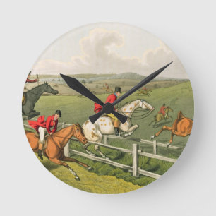 Horloge Ronde Chasse de Fox, aquatinted par I. Clark, pub. par