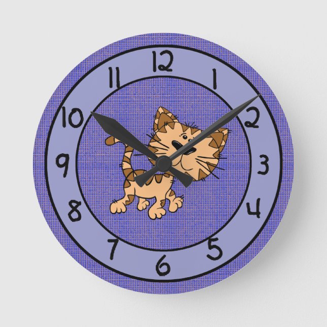 Horloge Ronde Chat amusant sur l'horloge mural pourpre (Recto)