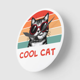 Horloge Ronde Chat cool 2