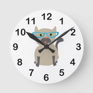 Horloge Ronde Chat dans les lunettes
