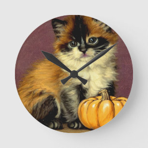 Horloge Ronde Chat d'Halloween Ragdoll vintage
