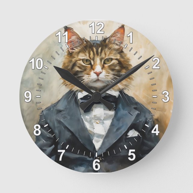 Horloge Ronde Chat en costume (Recto)