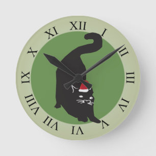 Horloge Ronde Chat noir de Joyeux Noël