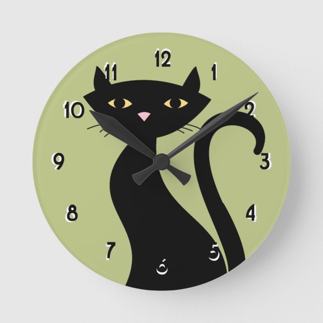 Horloge Ronde Chat noir rétro (Recto)