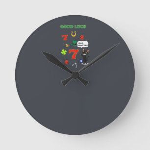 Horloge Ronde Chat noir sarcastique et charmes porte-bonheur