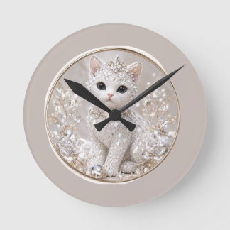 Horloge Ronde Chat Princesse Diamant Époustouflant | Luxe de Hau