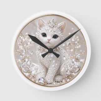 Horloge Ronde Chat Princesse Diamant Époustouflant | Luxe de Hau