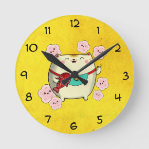 Horloge Ronde Chat rond mignon de Maneki Neko