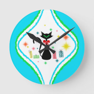 Horloge Ronde Chat siamois rétro de Noël