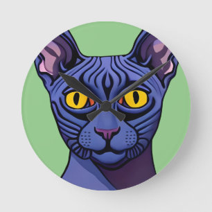 Horloge Ronde Chat Sphynx