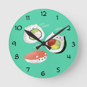 Horloge Ronde Chat sushi mignon