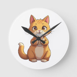 Horloge Ronde Chaton buvant du café