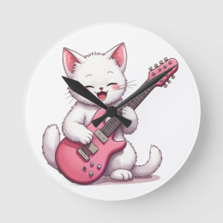 Horloge Ronde Chaton jouant de la guitare