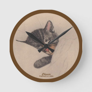 Horloge Ronde Chats : Chaton de sommeil de Chessie : Maison :