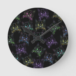 Horloge Ronde Chats cool sur Noir ! Chats multicolores